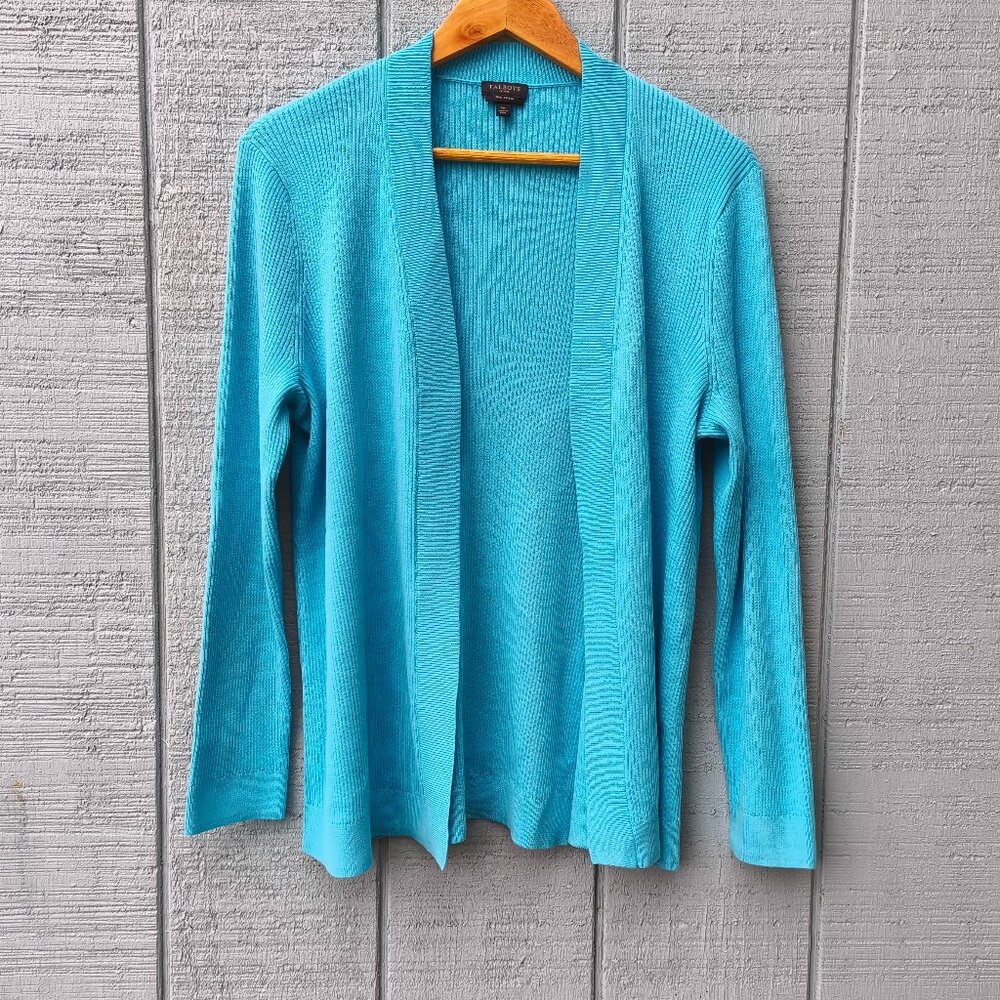 Talbots 100% Pima Cotton Open Cardigan Sz Lp Turquoise Coastal Minimalist Neutra